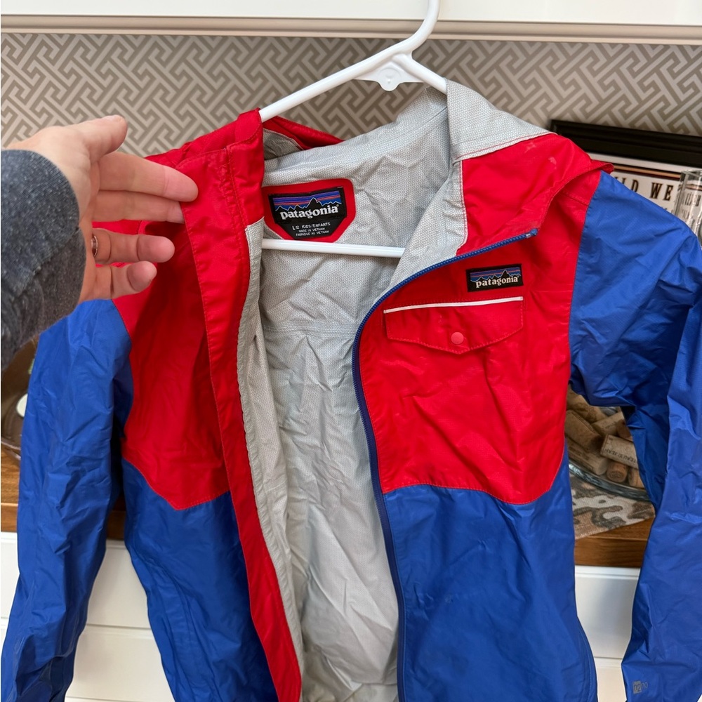 Boys Patagonia Red and Blue Rain Jacket